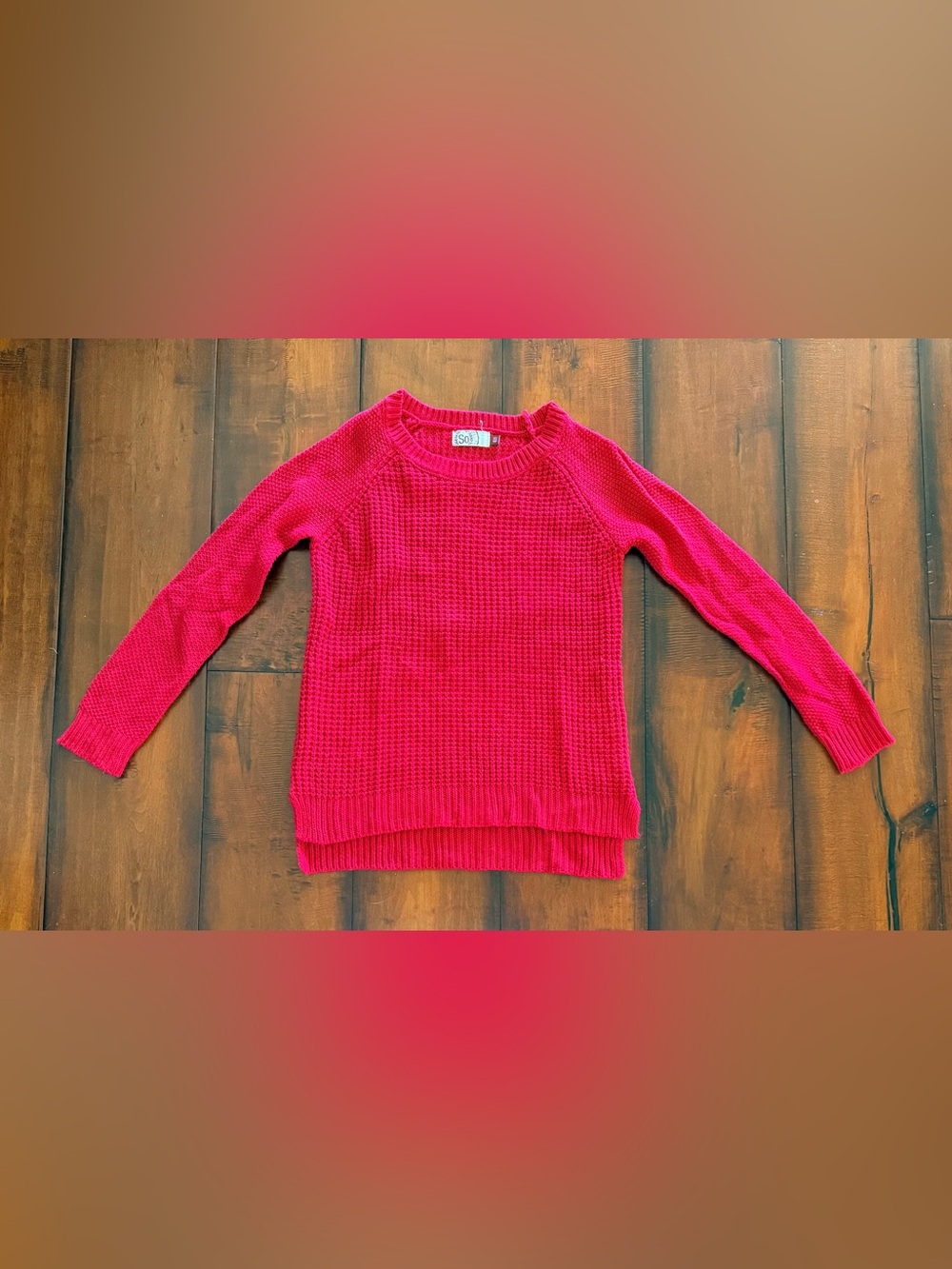 SO Red Waffle-Knit Crewneck Sweater